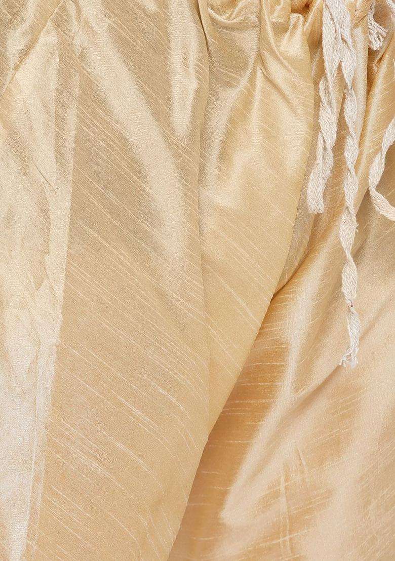 Gold Solid Silk Blend Kurta Set For Men - Indya