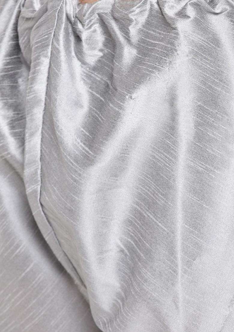 Silver Dyed Silk Blend Kurta Set For Men - Indya