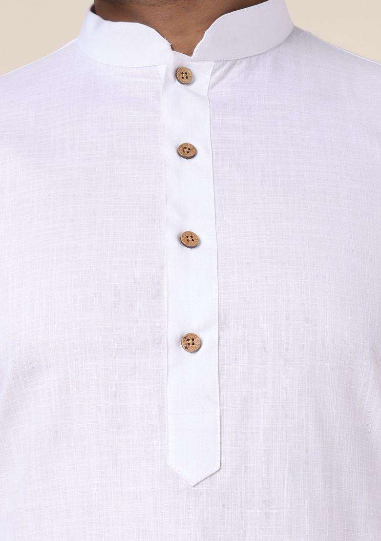 White Self Design Silk Blend Kurta Set For Men - Indya