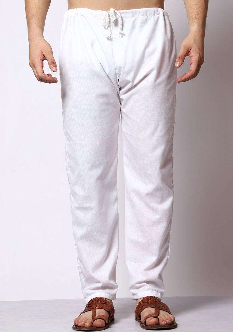 Off White Solid Cotton Kurta Set For Men - Indya