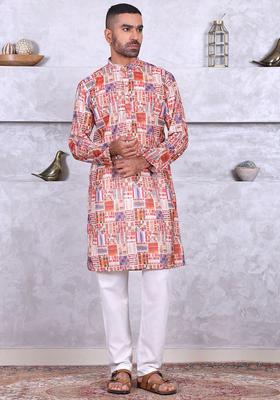 Multi Printed Cotton Kurta Set For Men