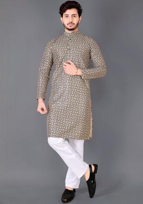 Brown Printed Viscose Kurta Set For Men