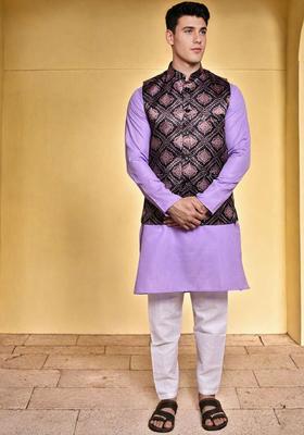 Purple Solid Cotton Kurta Set For Men