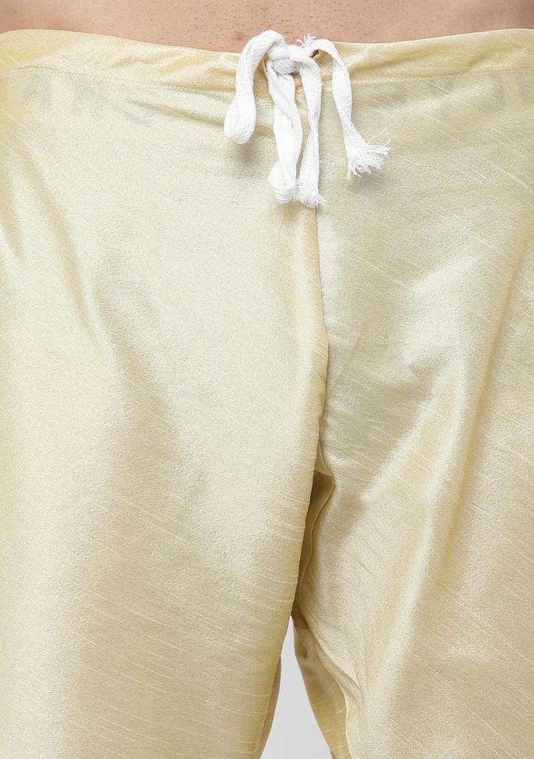 Beige Solid Silk Blend Kurta Set For Men - Indya