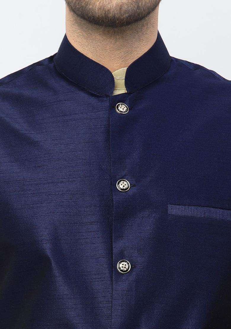 Beige Solid Silk Blend Kurta Set For Men - Indya