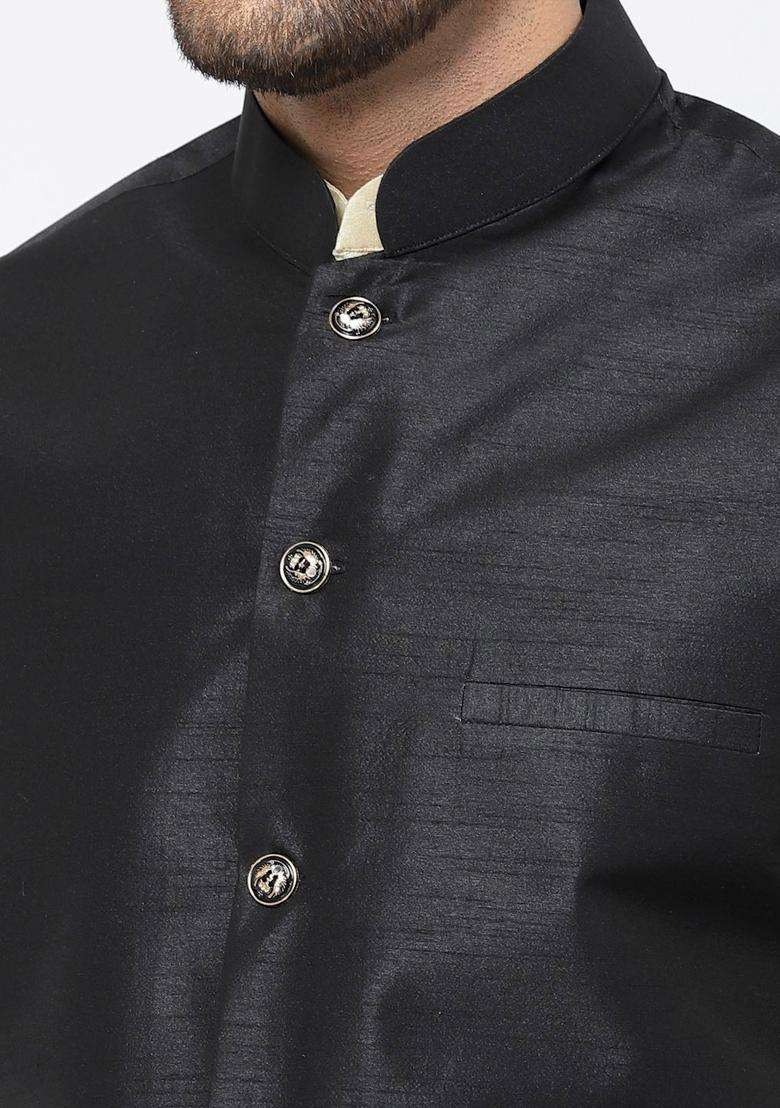 Beige Solid Silk Blend Kurta Set For Men - Indya