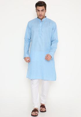 Blue Striped Cotton Kurta Set For Men