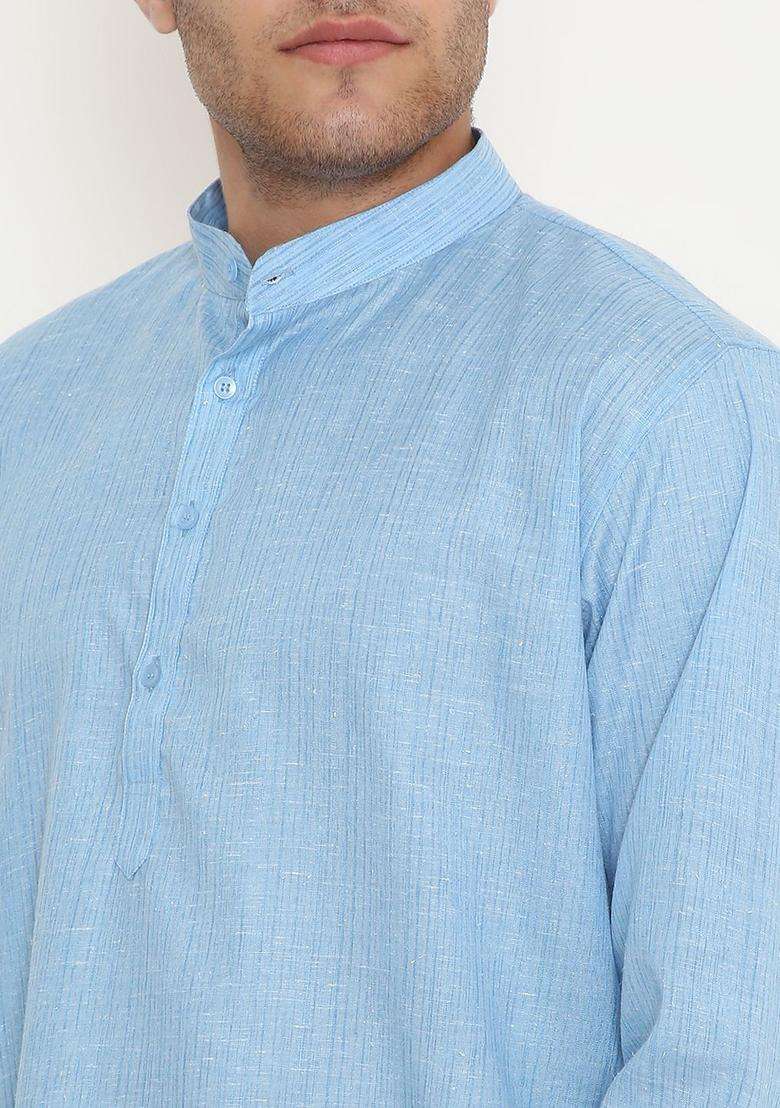 Blue Striped Cotton Kurta Set For Men - Indya
