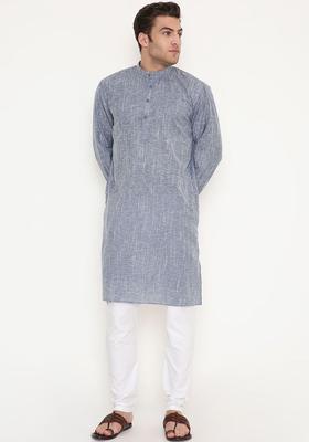 Grey Solid Cotton Kurta Set For Men