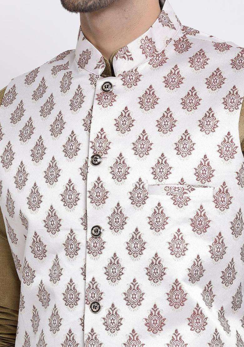 Olive Solid Silk Blend Kurta Set For Men - Indya