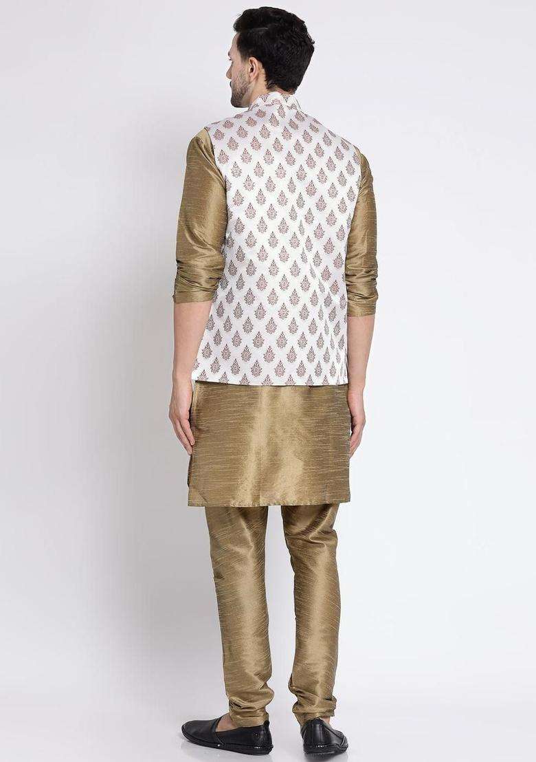 Olive Solid Silk Blend Kurta Set For Men - Indya