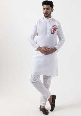 White Yoke Design Cotton Kurta Set For Men