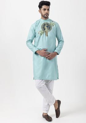 Green Yoke Design Cotton Kurta Set For Men