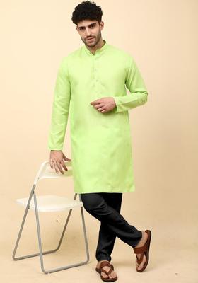 Grey Solid Cotton Kurta Set For Men