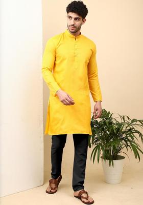 Grey Solid Cotton Kurta Set For Men