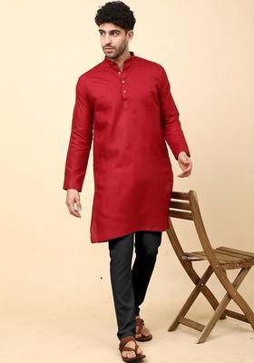 Grey Solid Cotton Kurta Set For Men