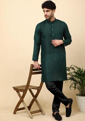 Grey Solid Cotton Kurta Set For Men