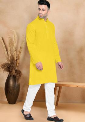 Grey Solid Cotton Kurta Set For Men