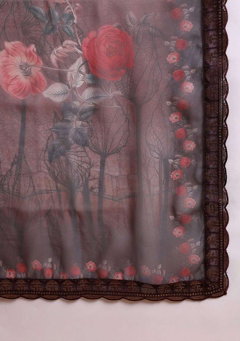 Brown Embroidered Poly Blended Kurta Sets - Indya