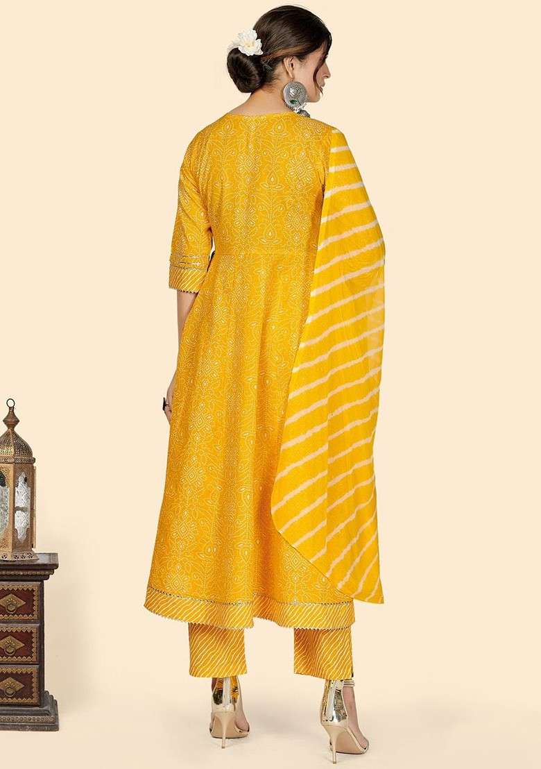 Yellow Embroidered Poly Blended Kurta Sets - Indya