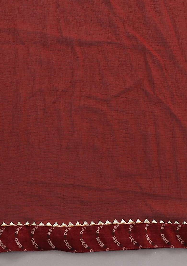 Maroon Embroidered Poly Blended Kurta Sets - Indya