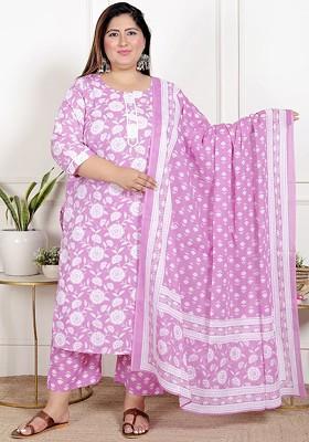 Lavender Embroidered Poly Blended Kurta Sets