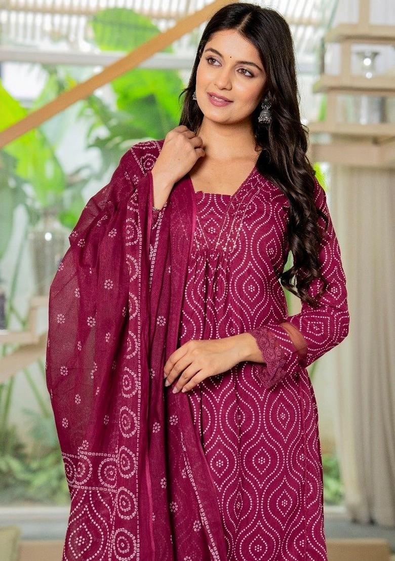 Maroon Embroidered Poly Blended Kurta Sets - Indya