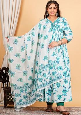 Off White Embroidered Poly Blended Kurta Sets