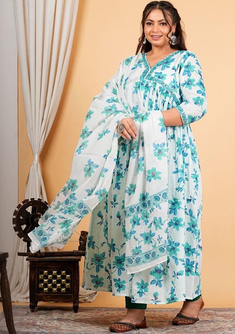 Off White Embroidered Poly Blended Kurta Sets - Indya