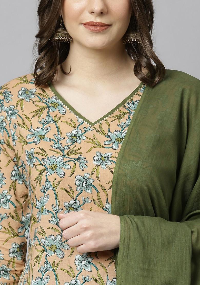 Cream Embroidered Poly Blended Kurta Sets - Indya