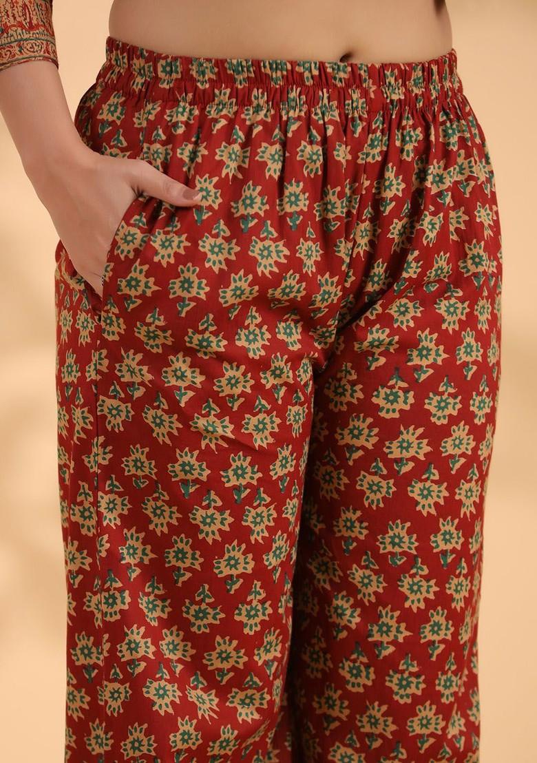 Red Embroidered Poly Blended Kurta Sets