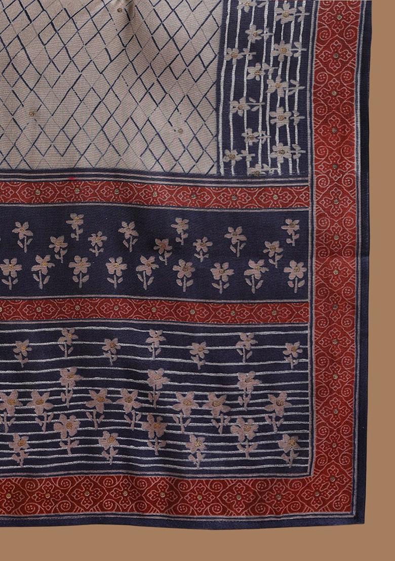 Navy Blue Embroidered Poly Blended Kurta Sets