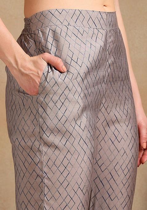 Navy Blue Embroidered Poly Blended Kurta Sets