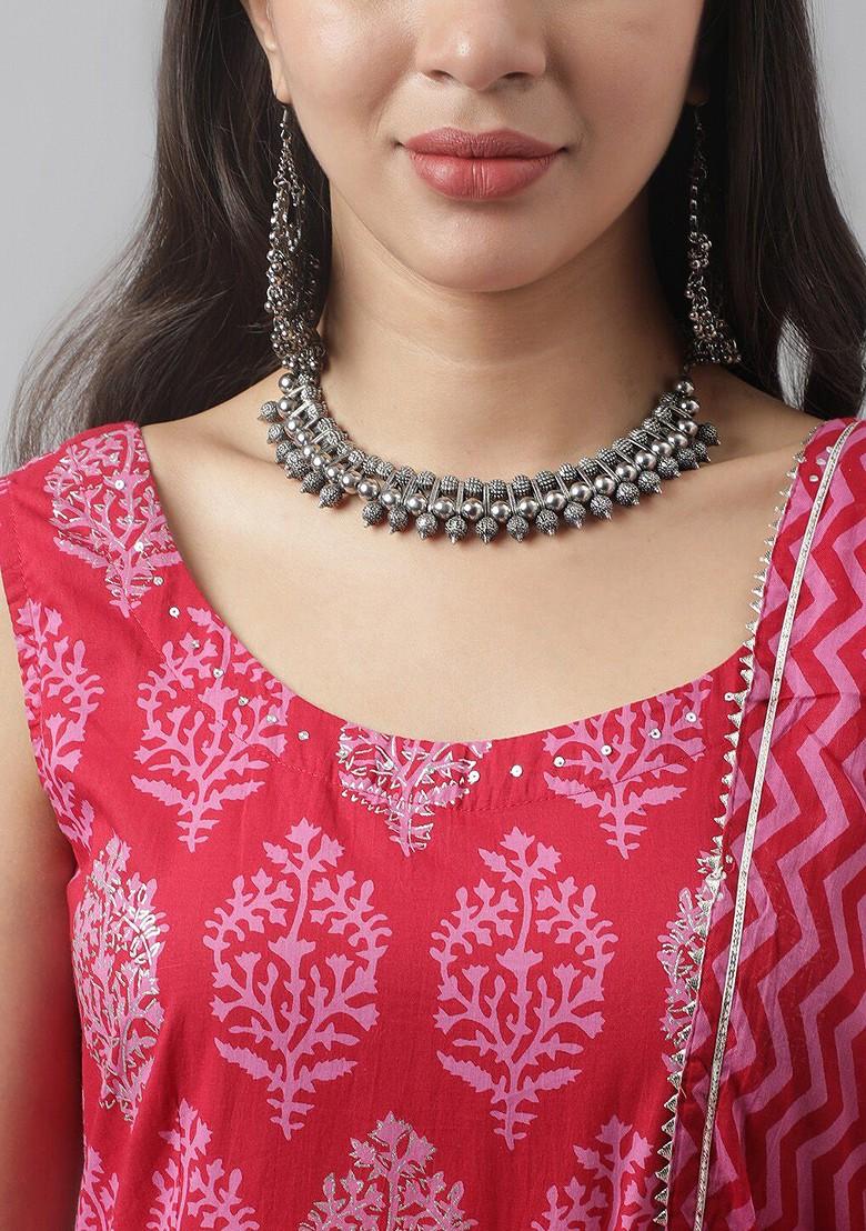 Magenta Embroidered Poly Blended Kurta Sets - Indya