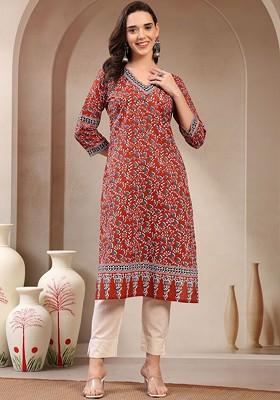 Maroon Embroidered Poly Blended Kurtas