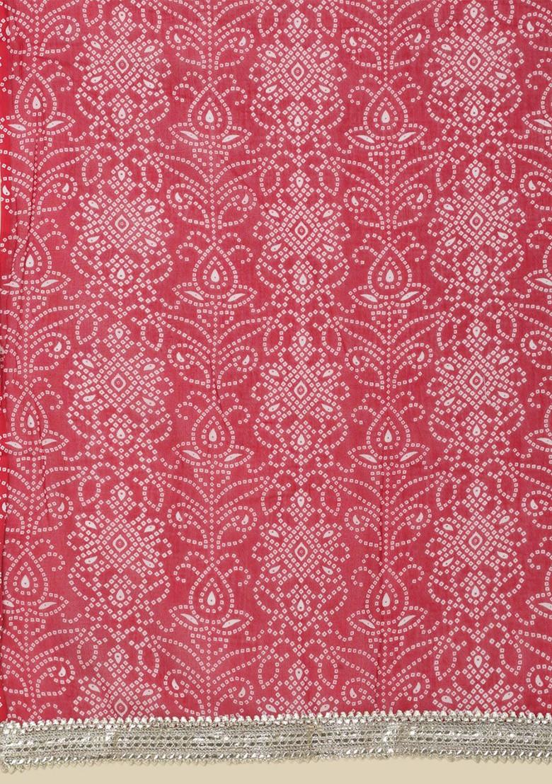 Red Embroidered Poly Blended Kurta Sets