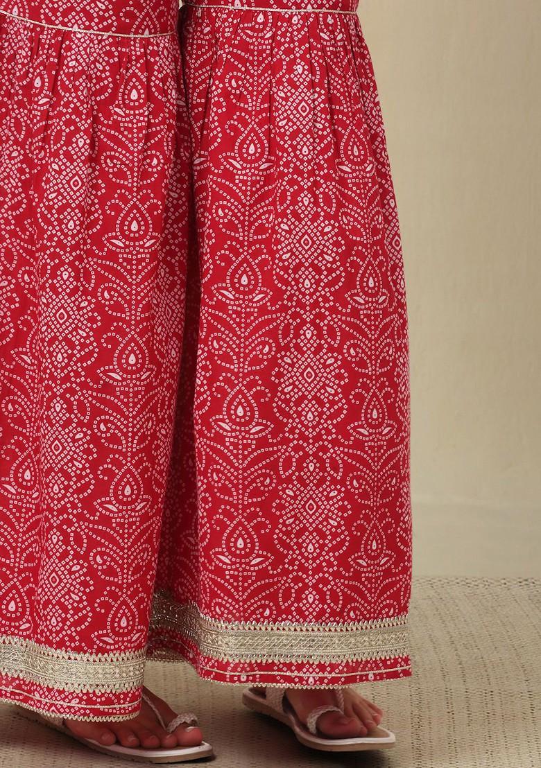 Red Embroidered Poly Blended Kurta Sets