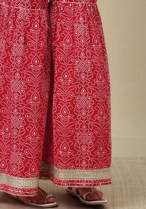 Red Embroidered Poly Blended Kurta Sets