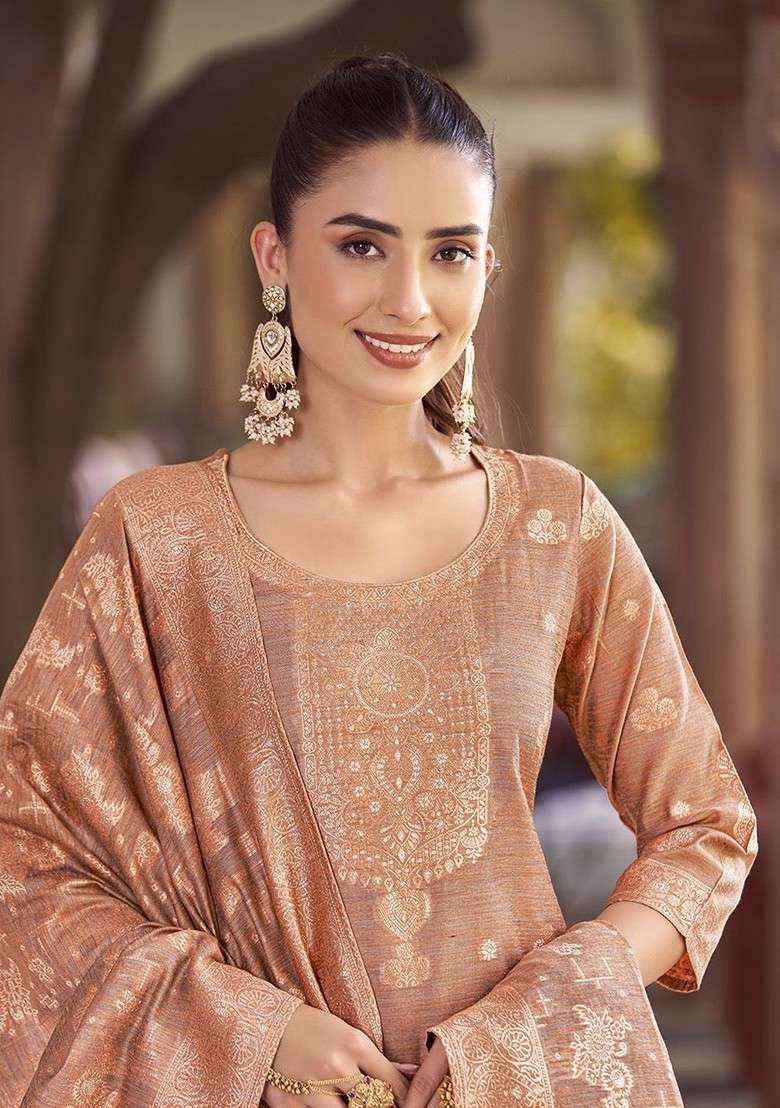 Rust Embroidered Poly Blended Kurta Sets - Indya