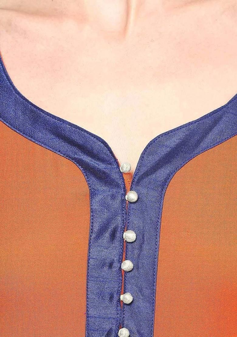 Orange Embroidered Poly Blended Kurtas - Indya