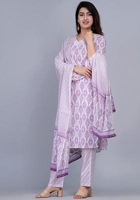 Violet Embroidered Poly Blended Kurta Sets