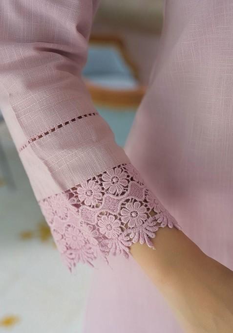 Pink Embroidered Poly Blended Kurta Sets