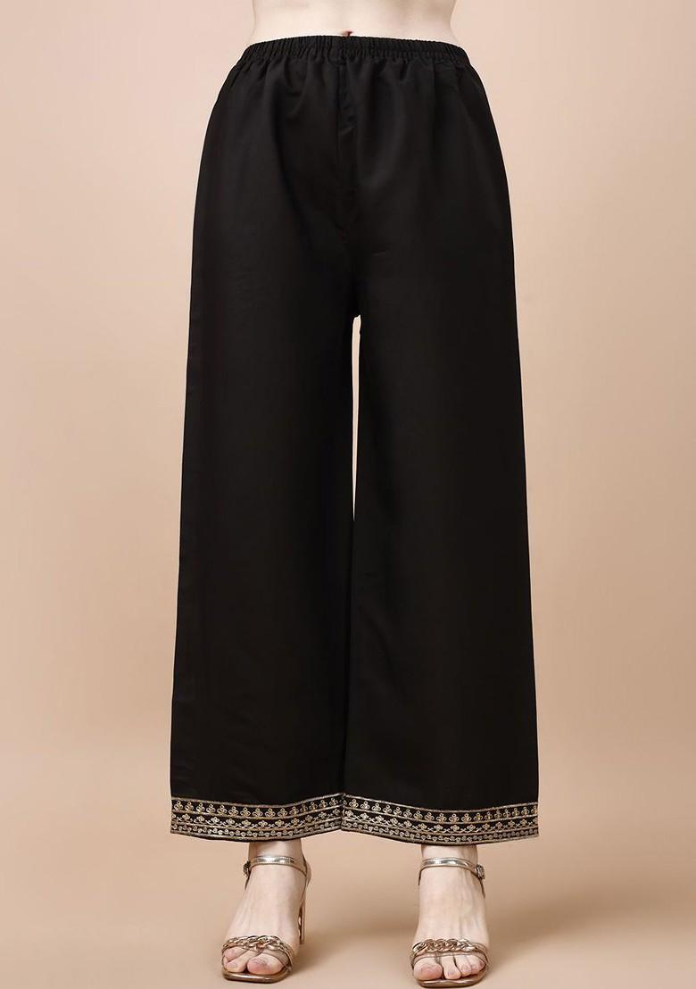 Black Embroidered Poly Blended Kurta Sets - Indya