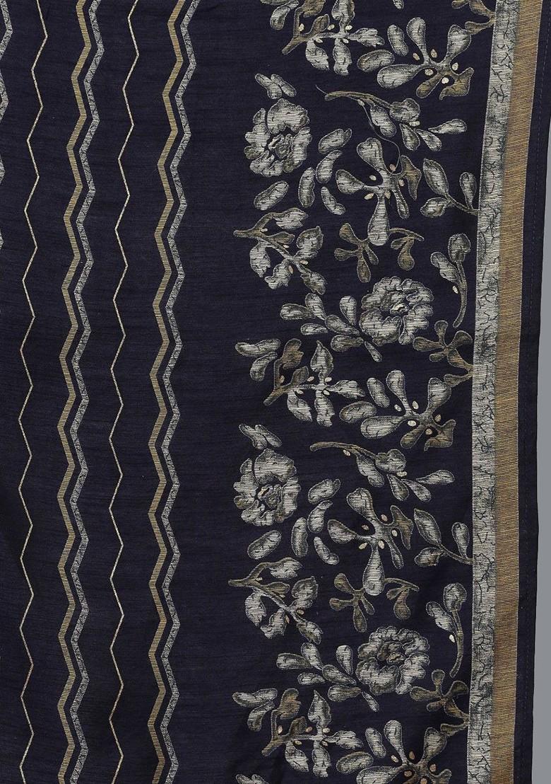 Black Embroidered Poly Blended Kurta Sets - Indya