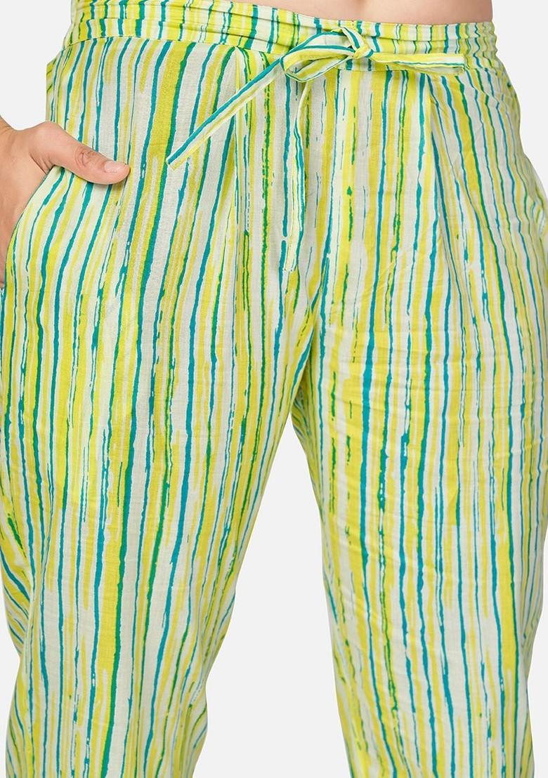 Lime Green Embroidered Poly Blended Kurta Sets - Indya