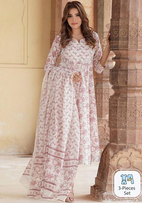 Rust Embroidered Poly Blended Kurta Sets