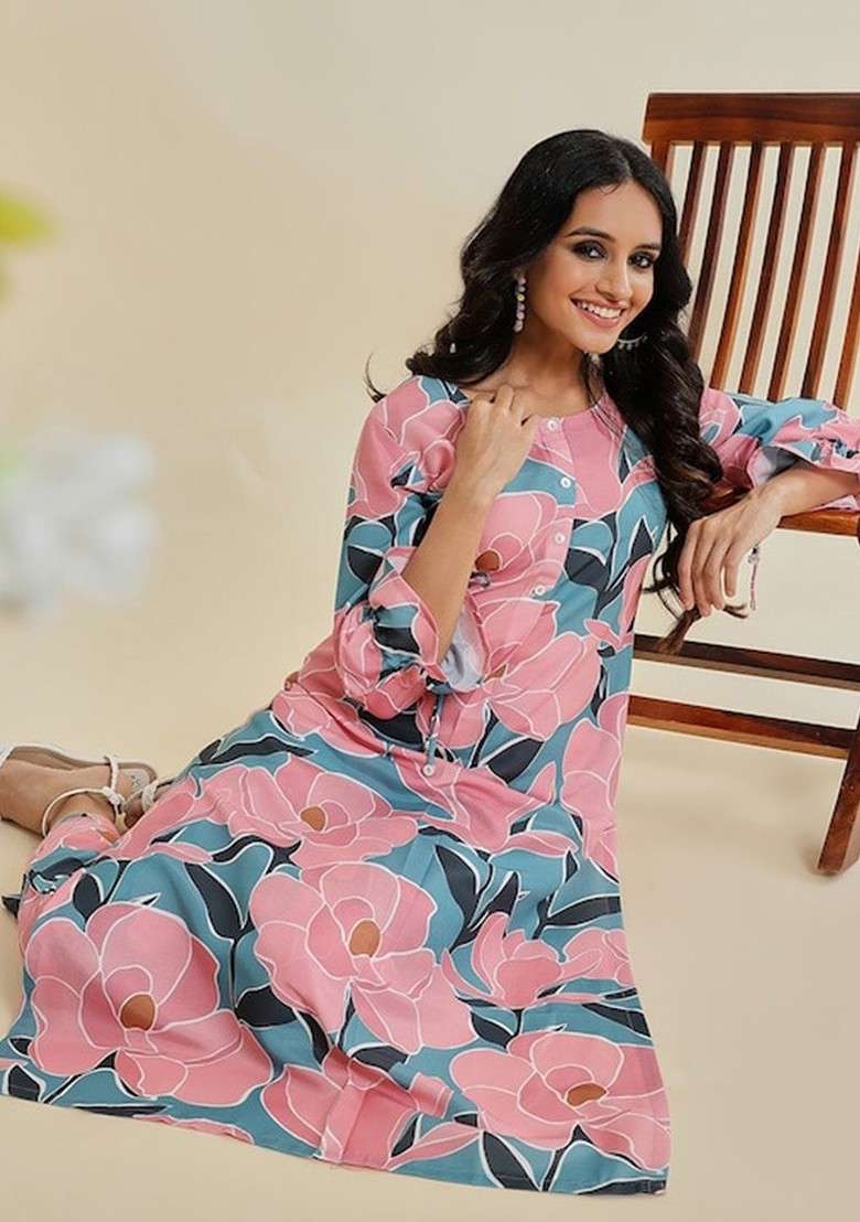 Teal Embroidered Poly Blended Kurta Sets - Indya