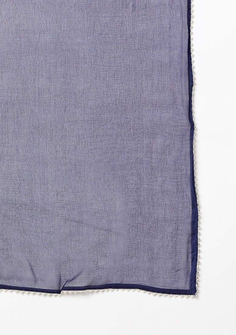 Navy Blue Embroidered Poly Blended Kurta Sets - Indya