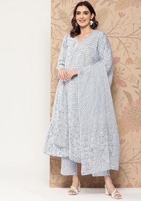 Grey Embroidered Poly Blended Kurta Sets