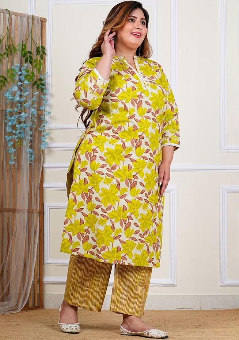 Lime Green Embroidered Poly Blended Kurta Sets - Indya